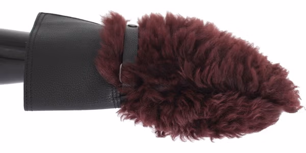 Black Leather Bordeaux Shearling Gloves