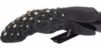 Gray Wool Shearling Studded Green Leopard Gloves 2