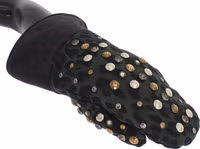 Gray Wool Shearling Studded Green Leopard Gloves 3