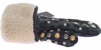 Gray Wool Shearling Studded Green Leopard Gloves 4