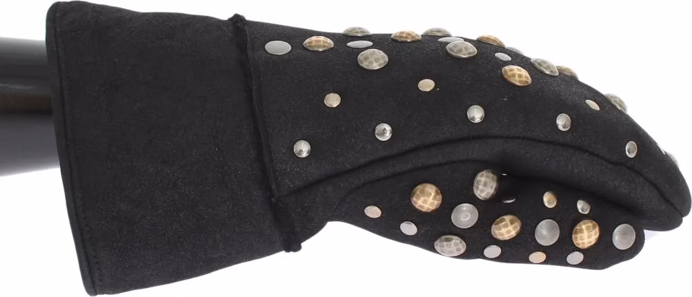 Gray Wool Shearling Studded Gloves