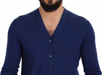 Blue Wool V-neck Button Down Cardigan Sweater 2