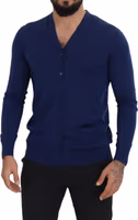 Blue Wool V-neck Button Down Cardigan Sweater 3