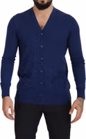 Blue Wool V-neck Button Down Cardigan Sweater 5