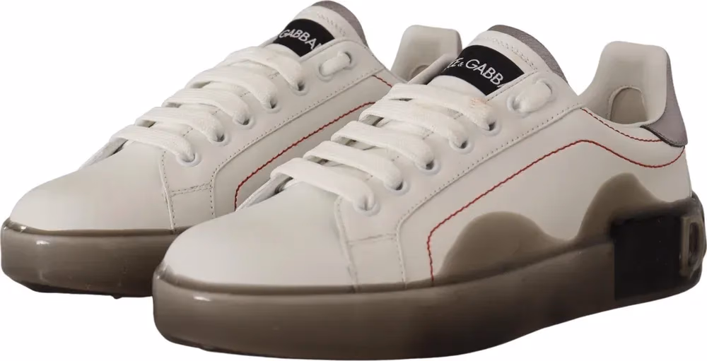 White Leather Shoes Womens Logo Portofino Sneakers