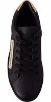 Black Gold Leather Low Top Sneakers Womens Shoes 1