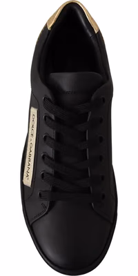 Black Gold Leather Low Top Sneakers Womens Shoes