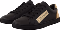 Black Gold Leather Low Top Sneakers Womens Shoes 3
