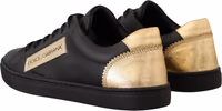 Black Gold Leather Low Top Sneakers Womens Shoes 4