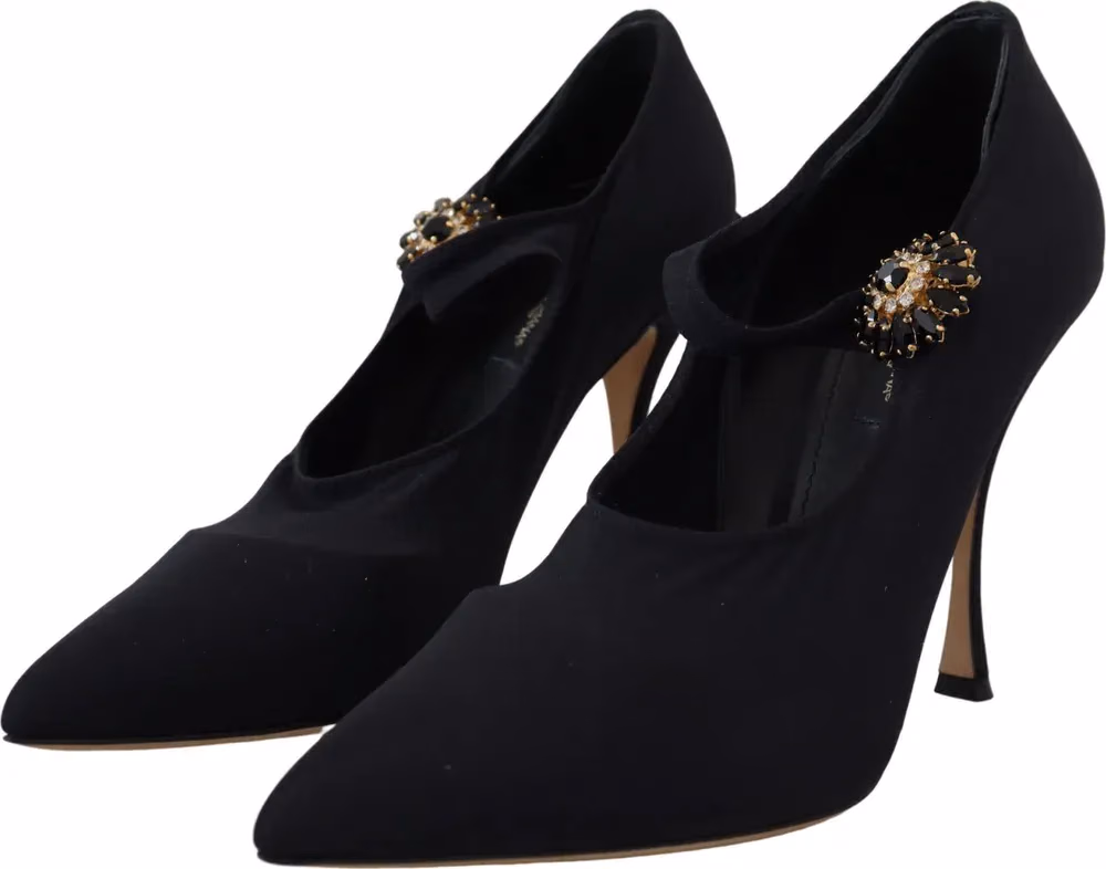 Black Socks Stretch Crystal Pumps Shoes