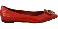 Red Leather Crystals Loafers Flats Shoes 4
