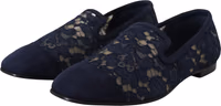 Blue Floral Lace Slip Ons Loafers Flats Shoes 1