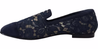 Blue Floral Lace Slip Ons Loafers Flats Shoes 3