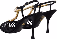 Black Satin Clear Crystal T-strap Sandal Shoes 2
