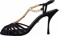 Black Satin Clear Crystal T-strap Sandal Shoes 3