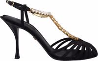 Black Satin Clear Crystal T-strap Sandal Shoes 4