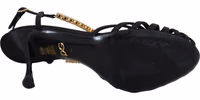 Black Satin Clear Crystal T-strap Sandal Shoes 5