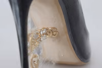 Black Leather Heels Pumps Plastic Wrapped Shoes 2