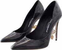 Black Leather Heels Pumps Plastic Wrapped Shoes 4