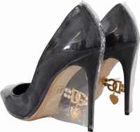 Black Leather Heels Pumps Plastic Wrapped Shoes 5