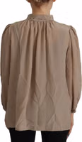 Brown Waistband Sleeves Ascot Collar Top Blouse 1