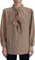 Brown Waistband Sleeves Ascot Collar Top Blouse 3