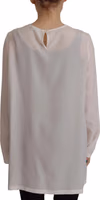 White Silk DG Logo Embroidered Long Sleeves Blouse 1