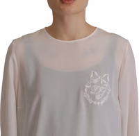White Silk DG Logo Embroidered Long Sleeves Blouse 2