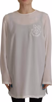 White Silk DG Logo Embroidered Long Sleeves Blouse 3