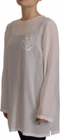 White Silk DG Logo Embroidered Long Sleeves Blouse 4