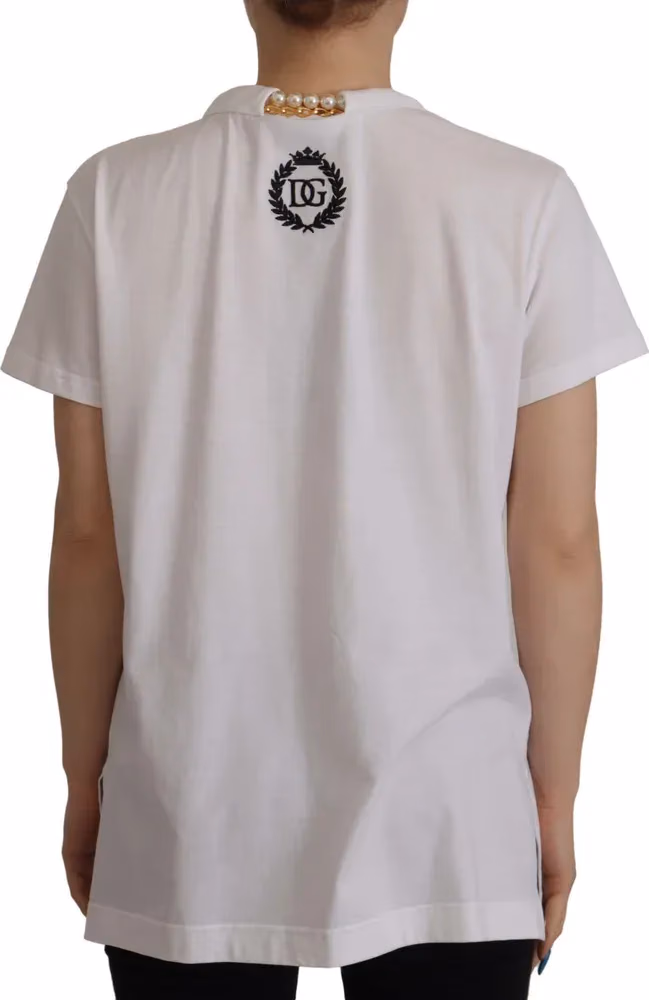 White Necklace Embellished Neckline T-shirt Top