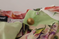 Multicolor  Floral Patchwork Design Ascot Collar Top Blouse 5