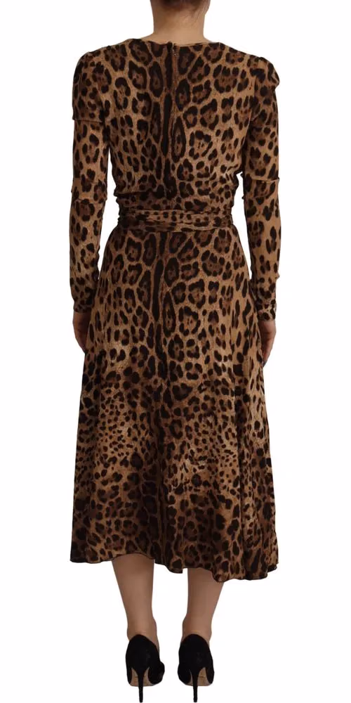 Brown Leopard Wrap A-line Maxi Viscose Dress
