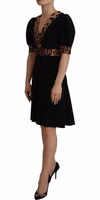 Black Leopard A-line Knee Length Dress 4