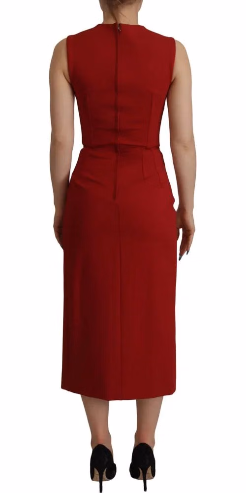 Red Sweetheart Neck Bodycon Midi Dress