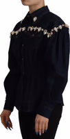 Blue Denim Crystal Embellish Cotton Jacket 1
