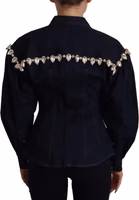 Blue Denim Crystal Embellish Cotton Jacket 2