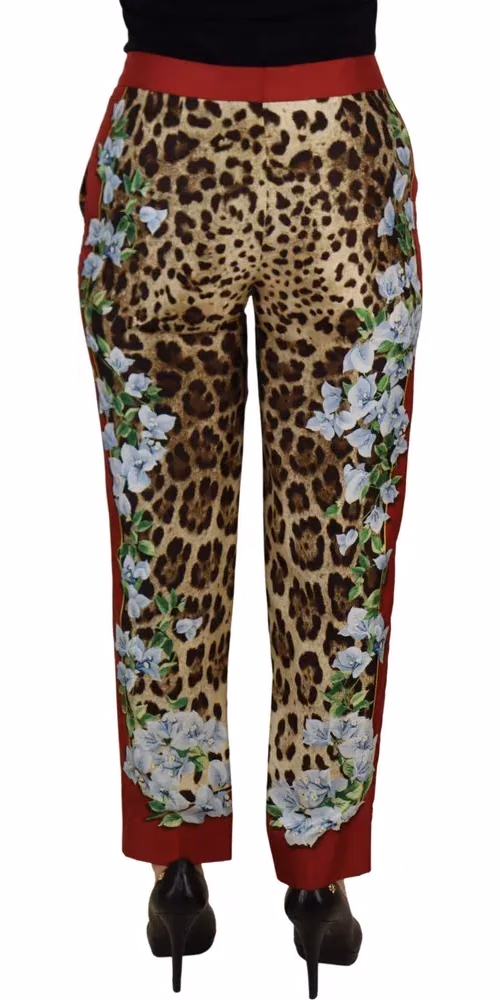 Multicolor Leopard Flora Printed Mid Waist Trouser Pants