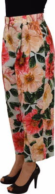 Multicolor Flora Printed High Waist Cropped Trouser Pants