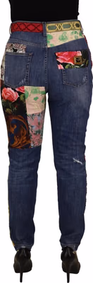 Blue Patchwork High Waist Denim Jeans