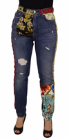 Blue Patchwork High Waist Denim Jeans 2