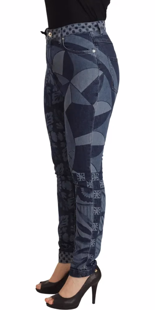 Blue Floral High Waist Skinny Denim Jeans