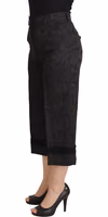 Black Brocade Cropped High Waist Pants 1