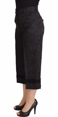 Black Brocade Cropped High Waist Pants