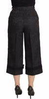 Black Brocade Cropped High Waist Pants 2