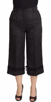 Black Brocade Cropped High Waist Pants 3