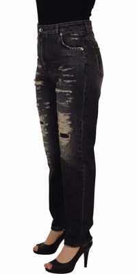 Black Washed Tattered High Waist Denim Jeans