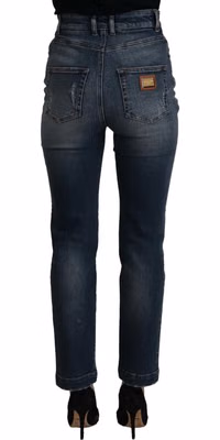 Blue Denim Crystal Embellished Pants Jeans