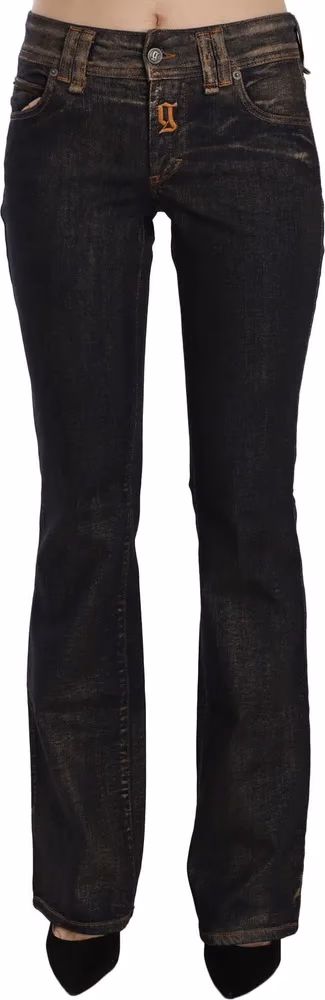 Black Washed Mid Waist Flared Denim Pants Cotton