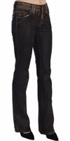 Black Washed Mid Waist Flared Denim Pants Cotton 2